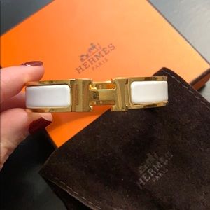 Authentic Hermes Clic H White and Gold PM